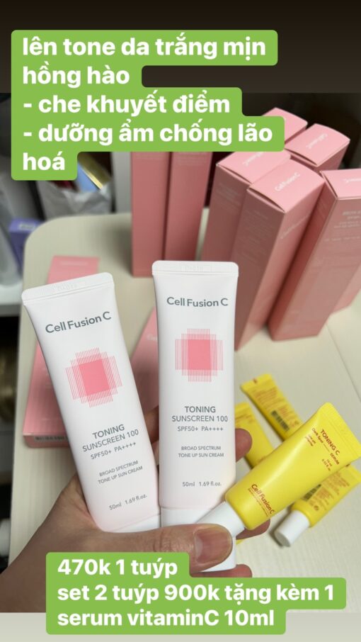 (new) Kem chống nắng Cell hồng Toning Sunscreen 100 của Cellfusion C 50ml