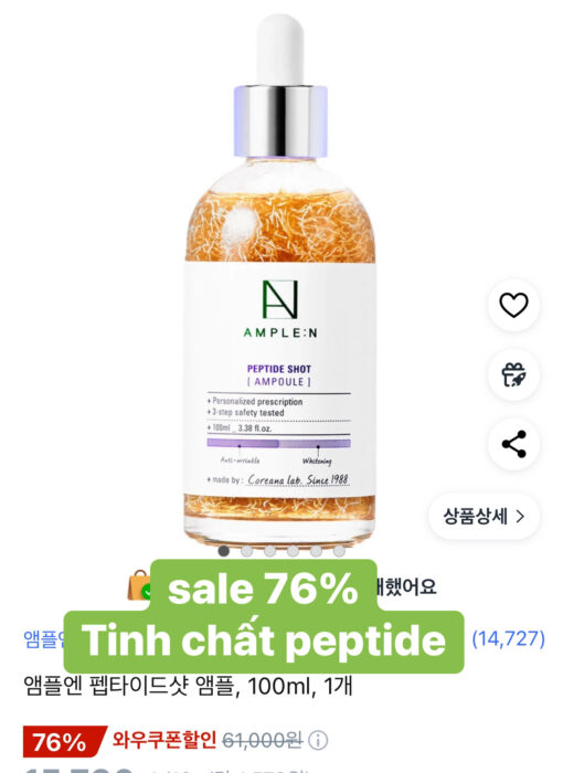 Tinh chất chống lão hóa, căng bóng da Ample:n Peptide Shot Ampoule