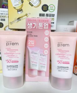 KEM CHỐNG NẮNG MAKE P:REM HỒNG nâng tông da  SOOTHING PINK TONE UP SUN CREAM SPF50+ PA4+ ( 40ml và set 2 tuýp*40ml)